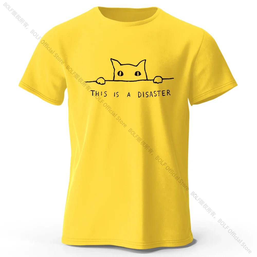 Minimalist Line Art Cat Print 100% Cotton T-Shirt, Soft & Breathable Round Neck Short Sleeve Tee, Unisex Simple & Stylish