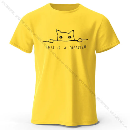Minimalist Line Art Cat Print 100% Cotton T-Shirt, Soft & Breathable Round Neck Short Sleeve Tee, Unisex Simple & Stylish