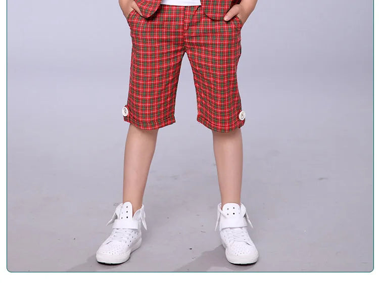 2022 Children Summer Formal Suit Boys Blazer+Shorts 2Pcs Photograph Set Kids Plaid Wedding Performance Dress Ceremony Costume
