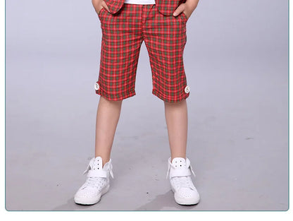 2022 Children Summer Formal Suit Boys Blazer+Shorts 2Pcs Photograph Set Kids Plaid Wedding Performance Dress Ceremony Costume