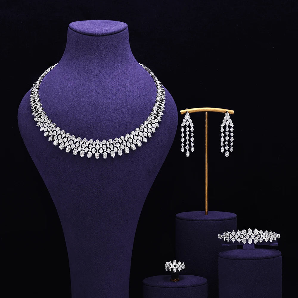 Bridal Zirconia Full Jewelry Set for Ladies Party Luxury Dubai Nigeria CZ Crystal Wedding Necklace Set