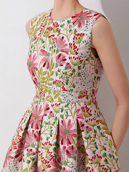 Summer Elegant Jacquard Women Long Maxi Luxury Dress Floral Fashion Party Robe Femme Vintage Vestido Evening Clothing