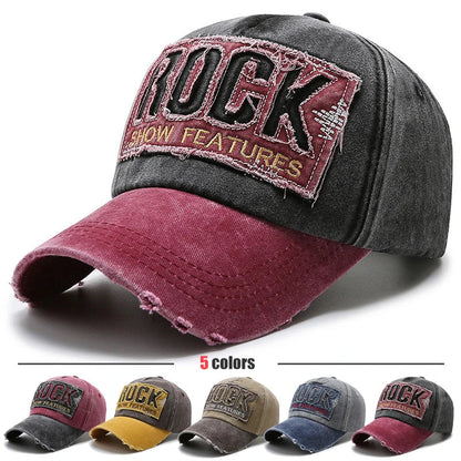 Letters Embroidered Patch Ripped Brushed Washed Distressed Design Style Unisex Cotton Adjustable Baseball Cap