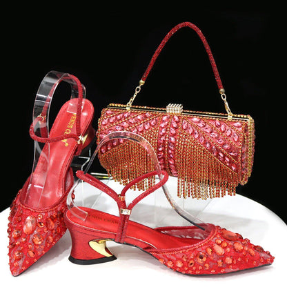 New Italian Design Noble Dual-Purpose Three-Dimensional Bag And Ladies Heel Shoes Shiny Material For Nigeria Wedding Party