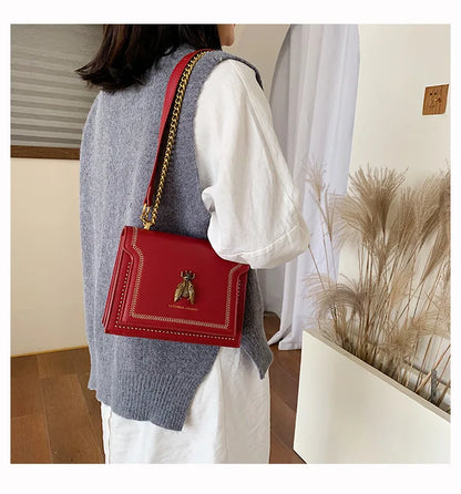 Luxury Brand Women Handbag 2024 New Retro Bee Female Shoulder Bag Simple High Quality Leather Designer Crossbody Bags