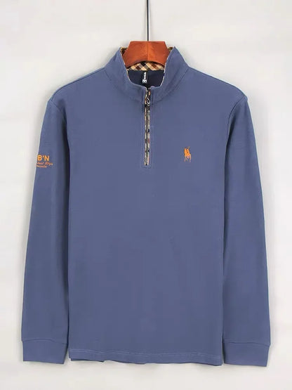 Luxury new Half Zipper Long Sleeve T-shirt 100% Cotton Brand Embroidered Stand Collar Men's Clothing Autumn Casual polo shirt