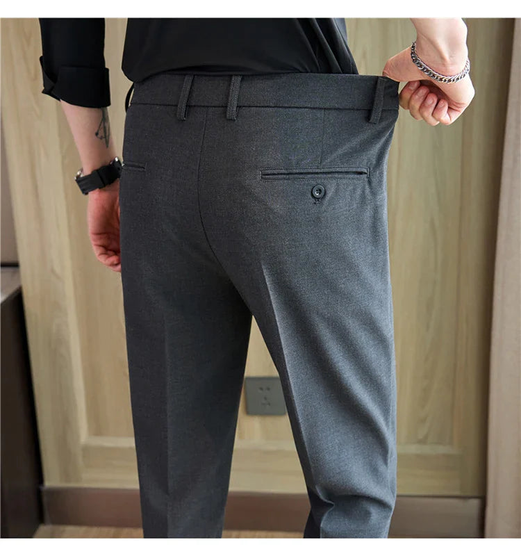 Men's business casual trousers, daily formal work pants, 2024 new high quality, plain color versatile ankle-length trousers.