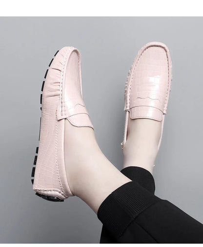 Patent Leather Loafers for Men, Crocodile Pattern, Korean Style, Trendy, Popular Casual Leather Shoes, Slip-On Loafers, Lazy Shoes