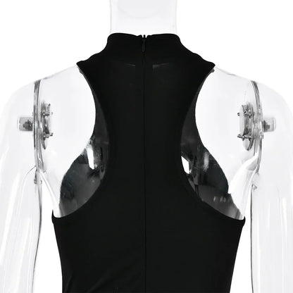 Satin Sexy Hollow Out Women Maxi Dress Black Sleeveless High Waist Dress Female Autumn Skinny Elegant Party Clubwear