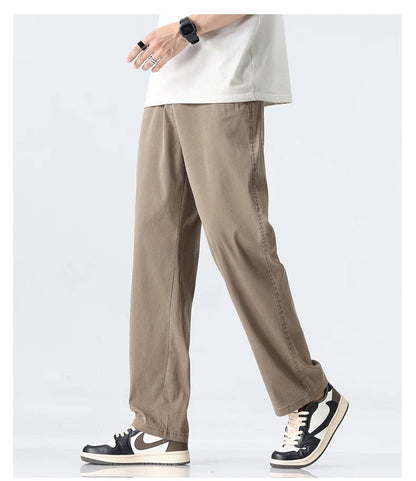 Coffee Ultra-thin Wide Pants Men Lyocell Fabric Breathable Soft Straight Casual Trousers Loose Simple Male Sweatpants