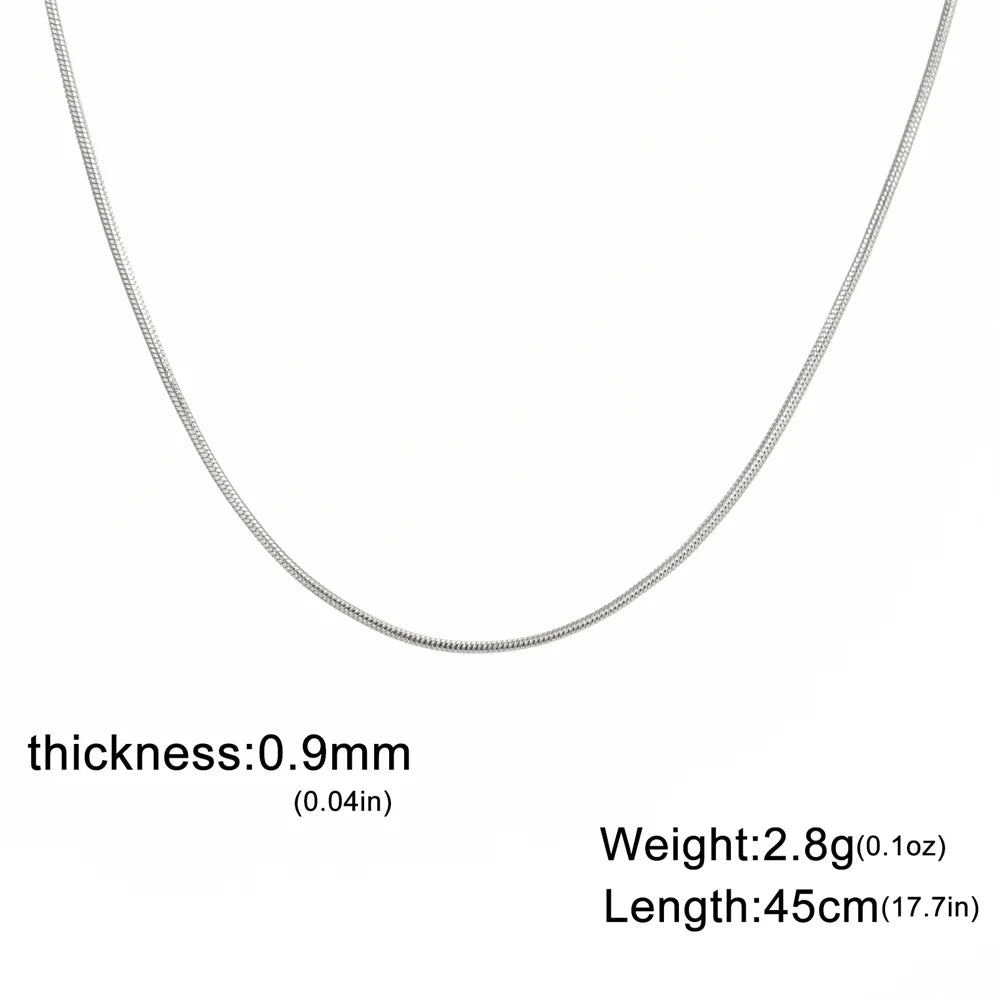 Round Snake Chain Necklace for Women Men Stainless Steel Link Chain 0.9mm 1.2mm 2mm Chains Choker Fashion Jewelry Gifts