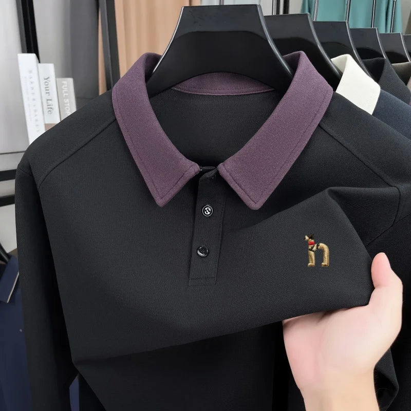 High quality luxury long sleeve polo shirt  men's spring autumn new trend brand cute dog embroidery Korean casual lapel T-shirt