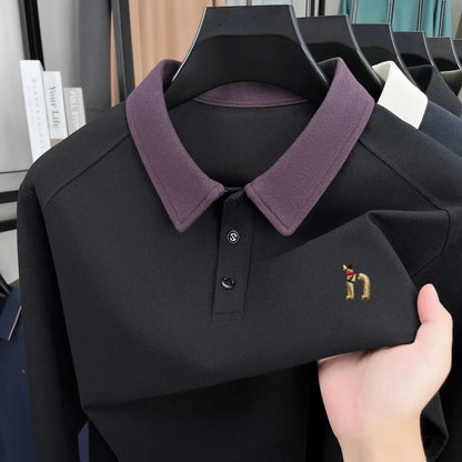 High quality luxury long sleeve polo shirt  men's spring autumn new trend brand cute dog embroidery Korean casual lapel T-shirt