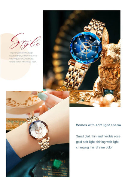 Ocean Star Women Crystal Watch 2025 Top Brand Luxury Rose Gold Women Bracelet Watch For Ladies Wrist Watch Relogio Feminino