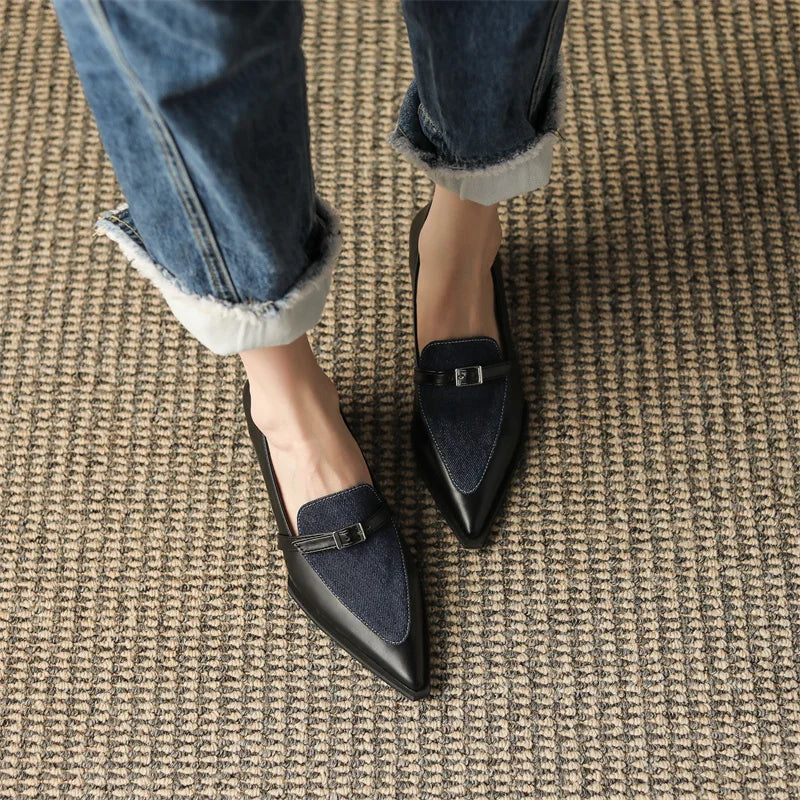 New Summer Style Fashionable Comfortable Wear-resistant Belt Buckle Thick Heel Medium Pointed Matching Women's Single Shoes