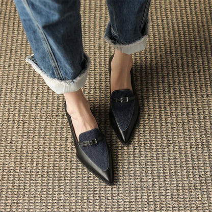 New Summer Style Fashionable Comfortable Wear-resistant Belt Buckle Thick Heel Medium Pointed Matching Women's Single Shoes