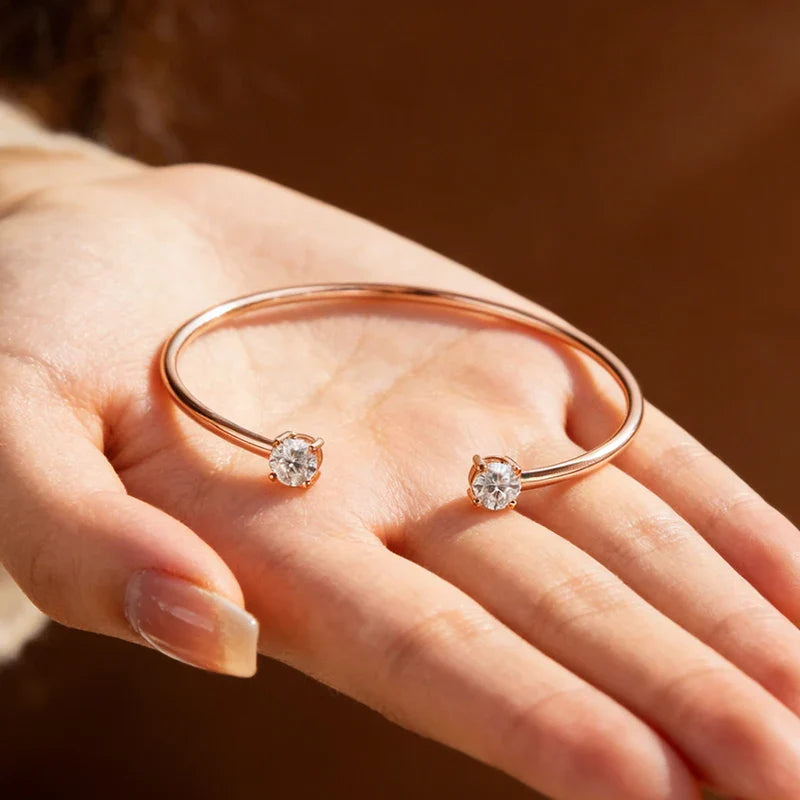 Dainty 0.5CT Round Brilliant Cut Moissanite Cuff Bangle for Women s925 Silver Lab Diamond Open Hand Chain Bracelet Gift