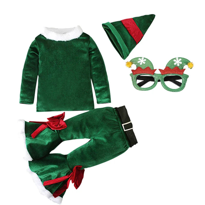 2024 Green Elf Girls Christmas Costume Festival Santa Clause for Toddler New Year Kids Baby Clothing Set Fancy Xmas Party Outfit