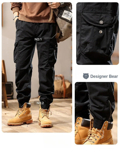 Brand Clothing 2026 Spring Summer Men's Baggy Cargo Pants Multi-Pocket Work Joggers Casual Cotton Tapered Trousers Long Pants