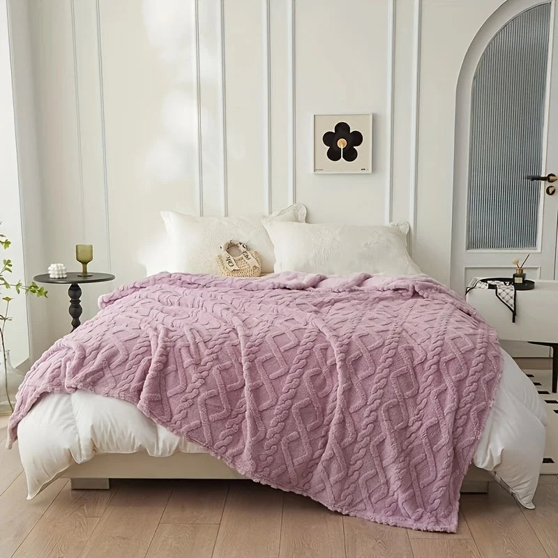 Luxury Plush Fleece Blanket, Ultra Soft Warm Light Beige Throw for Bed & Couch, Cozy French Style Bedding, Machine Washable