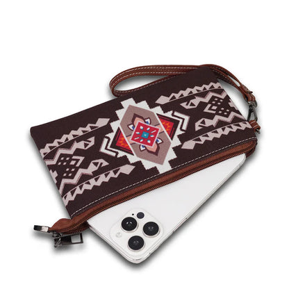Ethnic print hand-held crossbody bag set with tassel decoration and small coin purse, suitable for daily commuting