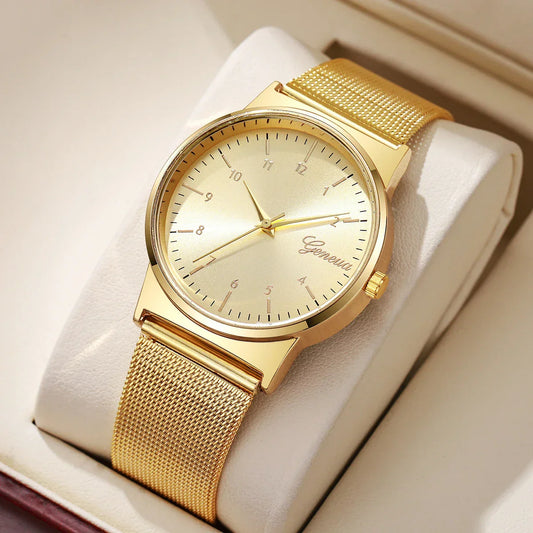 1PCs Women's Noble Temperament Watch Trend Simple Ladies' Luxury Mesh Strap Analog Quartz Watch The Best Choice For Girls' Gifts