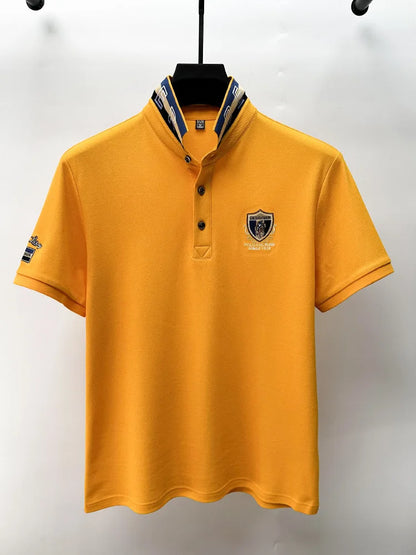 High end luxury silk cotton short sleeve POLO shirt men's summer fashion brand embroidered T-shirt cool wrinkle resistant top