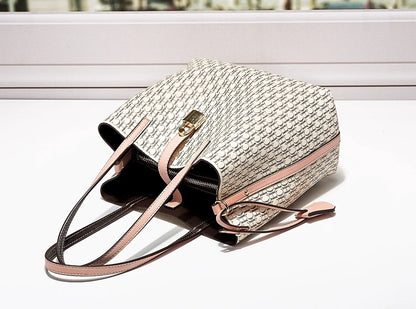 Stylish Monogram Tote Bag Lock Decorative Detail Top Handles Detachable Crossbody Strap Fashion Shoulder Bag