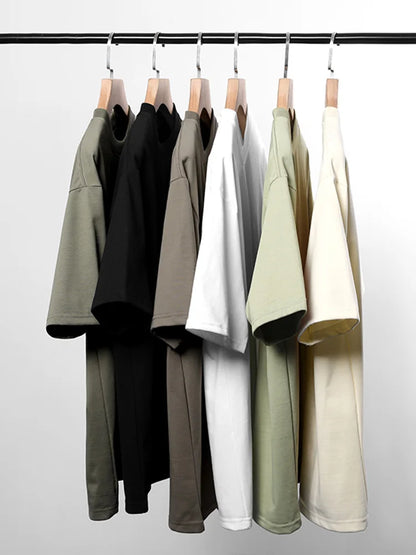 260GSM Summer T Shirt Men Korean Fashion Short Sleeve Loose Basic T-shirts Solid Tops Oversized Tee Unisex