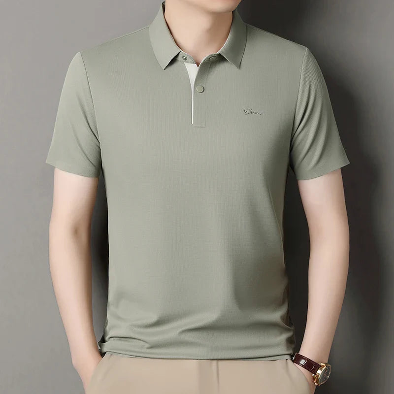 2025 High-end Brand Men's Short Sleeved Polo Shirt Summer Fashion D-letter Casual Business Ice Silk Cool T-shirt