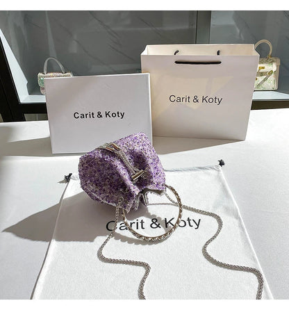 Luxury Designer Purple Stones Evening Clutch Bag Wedding Party Bucket Purse Metal Handle Women's Handbag Shoulder Messenger Bag