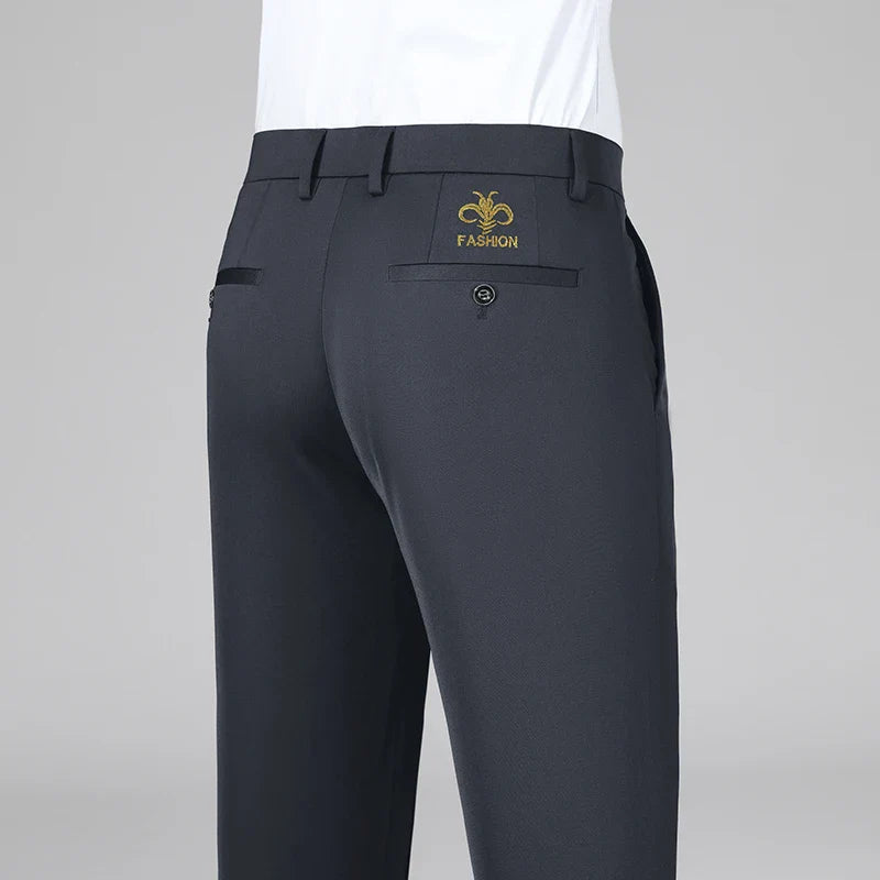 Men's Stretch Pants with Embroidery Casual Suit Pants Wrinkle Resistant Dress Pants