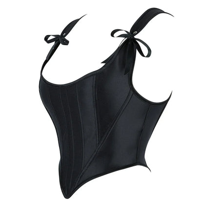 Fashion Satin Black Corset Top Women Overbust Gothic Retro Victorian Shaper Bustier Sexy Lace-up Slim Fishbone Short Corsets