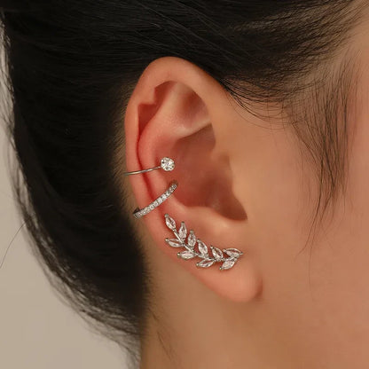 Fashion Exquisite Crystal Zerconia Ear Cuff Earrings for Woman Non Piercing Leaf Clip Earrings Christmas Jewelry Gift