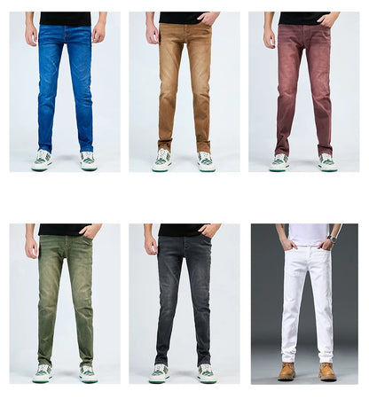 2025 Autumn Men's White Slim Fit Straight Jeans Casual Stretch Denim Pants Comfortable Fashion Streetwear Male Brand Clothing
