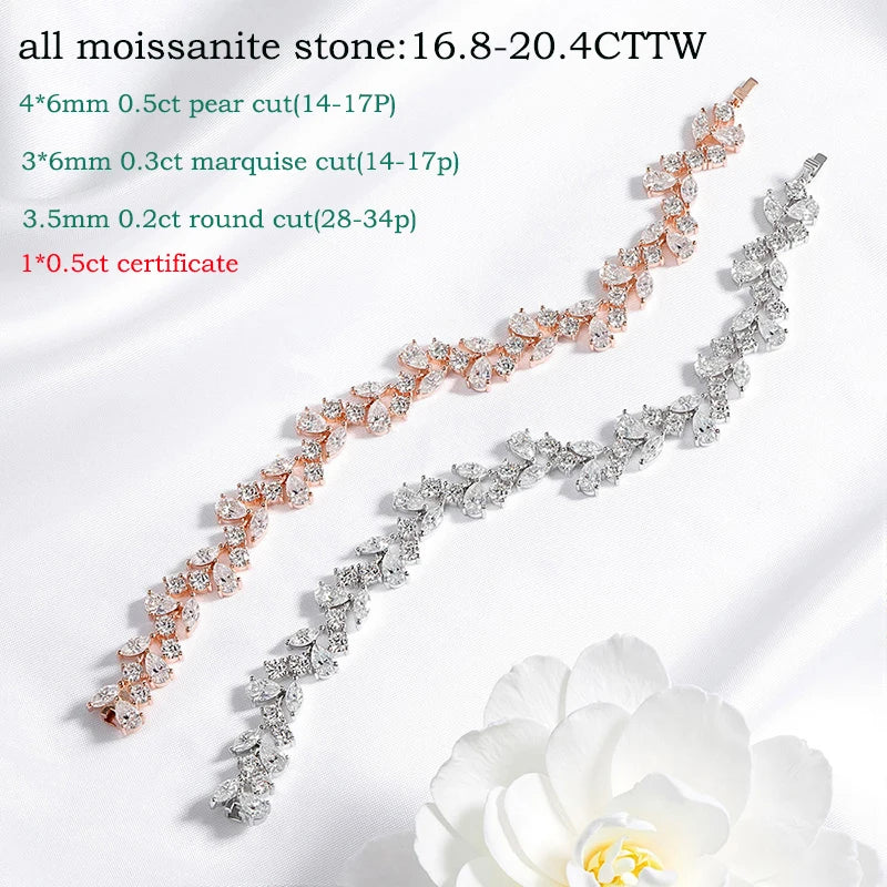 16.8-20.4CTTW Luxury Water Drop Moissanite Bracelet Wedding Female Jewelry Full Diamond Sterling Silver Bangle Plated 18K