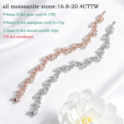 16.8-20.4CTTW Luxury Water Drop Moissanite Bracelet Wedding Female Jewelry Full Diamond Sterling Silver Bangle Plated 18K
