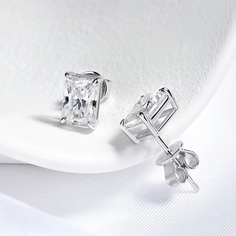 0.5CT 1CT 2CT Radiant Cut Moissanite Stud Earrings for Women Luxury Quality Jewelry 100%  925 Sterling Silver Plated 18K