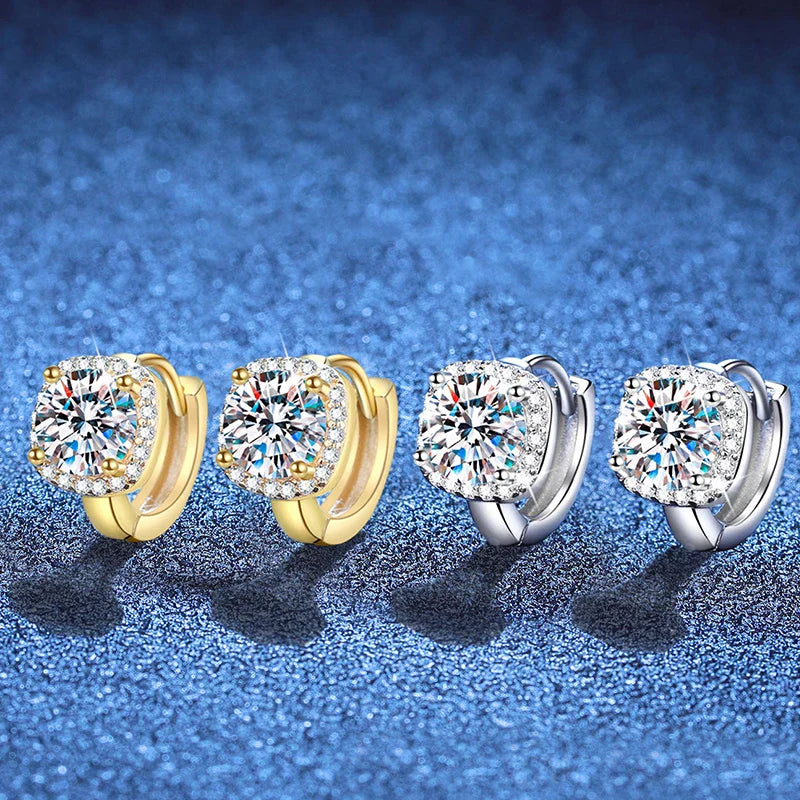 0.5ct 1ct D Color Sparkling Moissanite Earrings 925 Sterling Silver with Yellow Gold Plated Hoop Earrings For Women