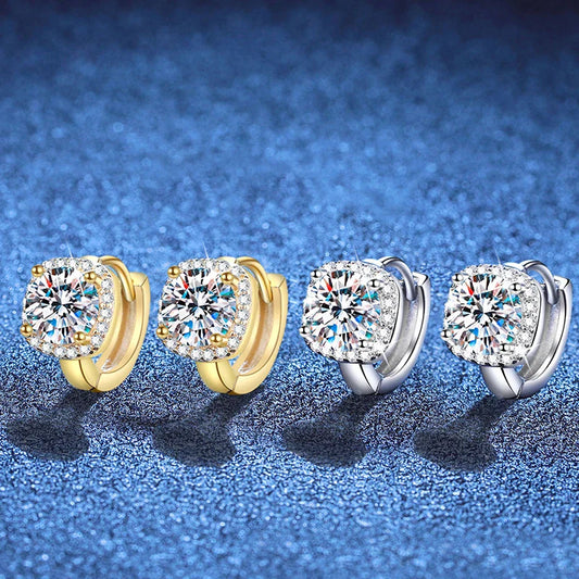 0.5ct 1ct D Color Sparkling Moissanite Earrings 925 Sterling Silver with Yellow Gold Plated Hoop Earrings For Women