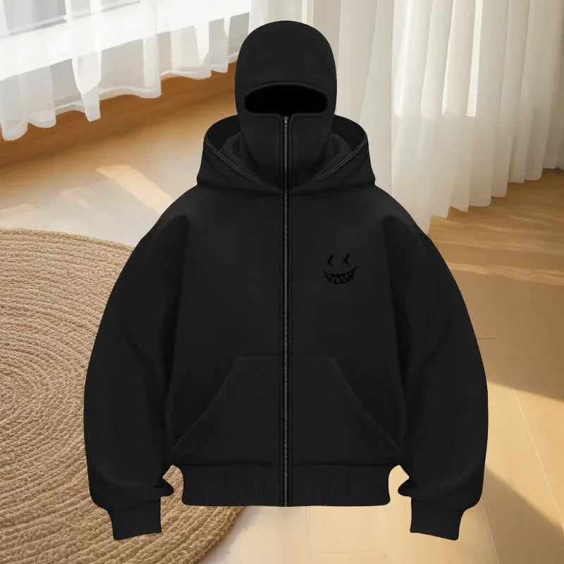 Men's fashion fitness street designer hoodie, autumn and winter fashion casual zipper hoodie, loose masked sweatshirt