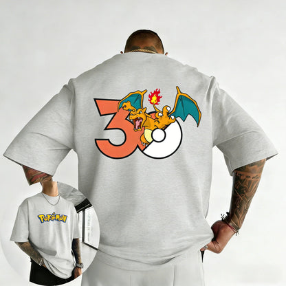 30th Anniversary Charizard Printed T-shirt Summer Men's and Women's Loose Casual Hip Hop Trendy Short Sleeve Top