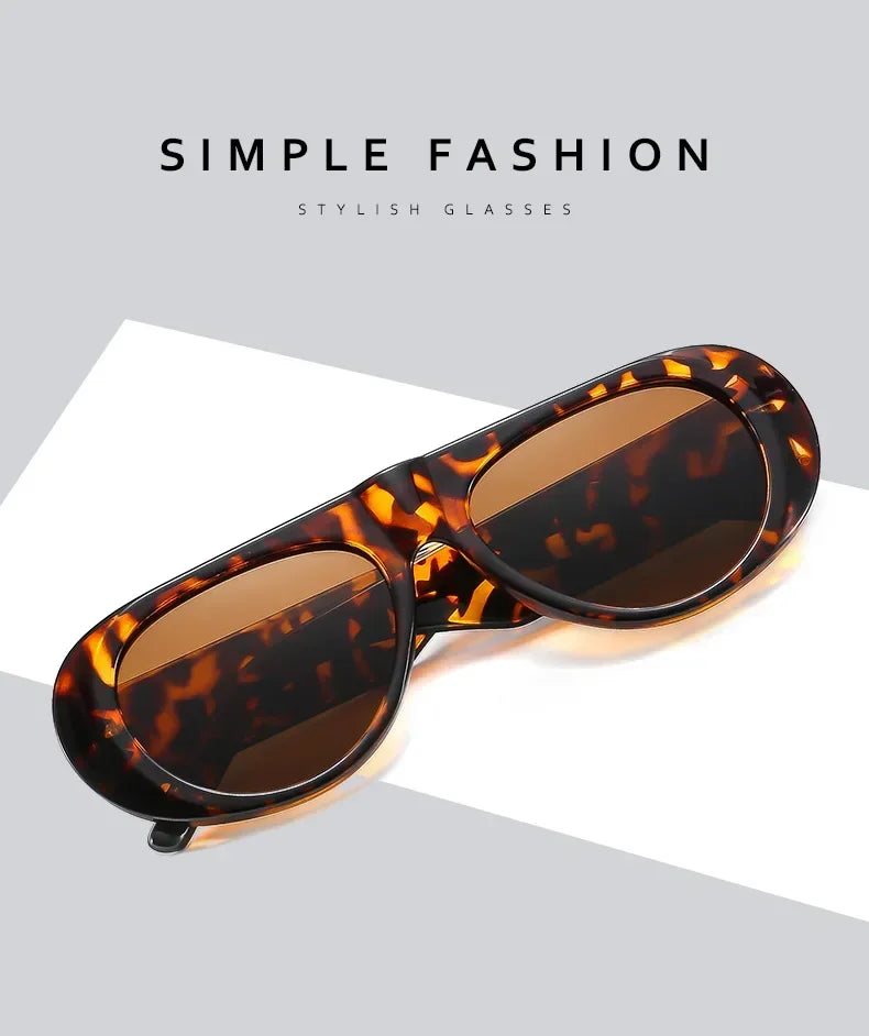 Vintage Oversized Oval Sunglasses Women Men New Fashion Wide Leg Leopard Red Gradient Sun Glasses Ladies Trendy Sexy Shades