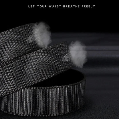 Men's Belt Automatic Metal Buckle Imitation Nylon Webbing Outdoor Work Belt Toothless Automatic Buckle Casual Sports Canvas Belt