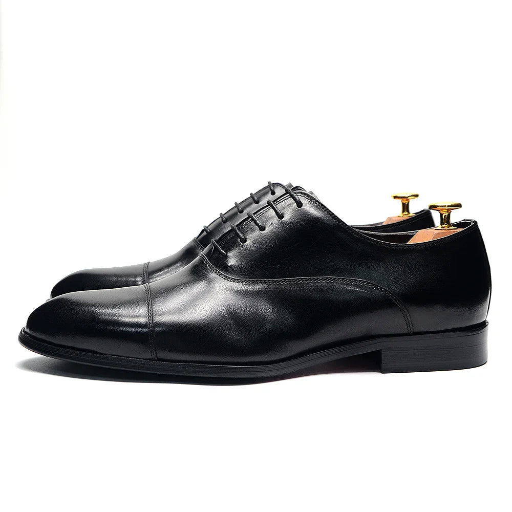 Genuine Leather Handmade Men's Oxford Dress Shoes Cap Toe Lace-Up Classic Business Office Shoe Wedding Party Formal Shoes Man