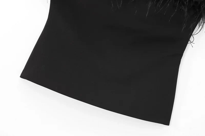 Black Feather Crop Top Women off Shoulder Corset Top Female Sexy Backless Tube Tops for Women Strapless Bustier Top Woman