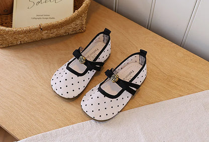 Girls' Casual Shoes, Polka Dot Mesh Princess Cute Bow Spring Summer 2026 Suitable Toddlers, Medium Large Children Wedding Party
