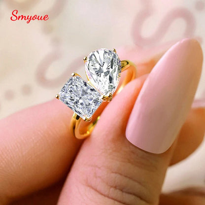 Pear Cut Zircon Moissanite Wedding Women Rings 2 Gems 4cttw Lab Diamond Band S925 Sterling Silver Jewelry Plated 18K