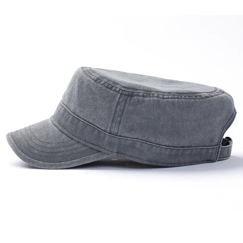 Washed Cotton Big Head Men Military Cadet Cap Army Style Navy Baseball Hats Flat Top Sun Caps for Women
