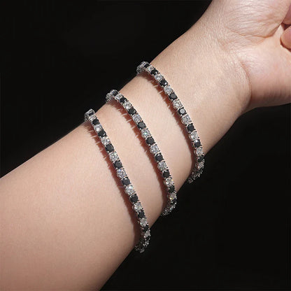 Sparkling 3/4/5/6.5MM Black White Full Moissanite Diamond Tennis Bracelet for Men Women Original S925 Silver Link Bracelets